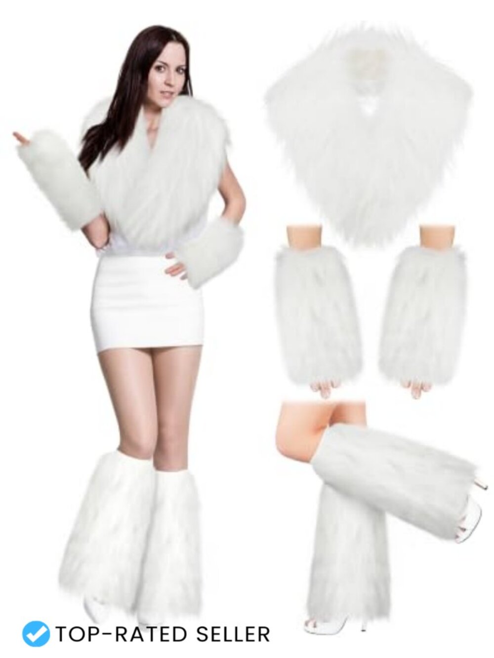 Faux Fur Costume Accessories Set Leg Warmers Gloves Collar